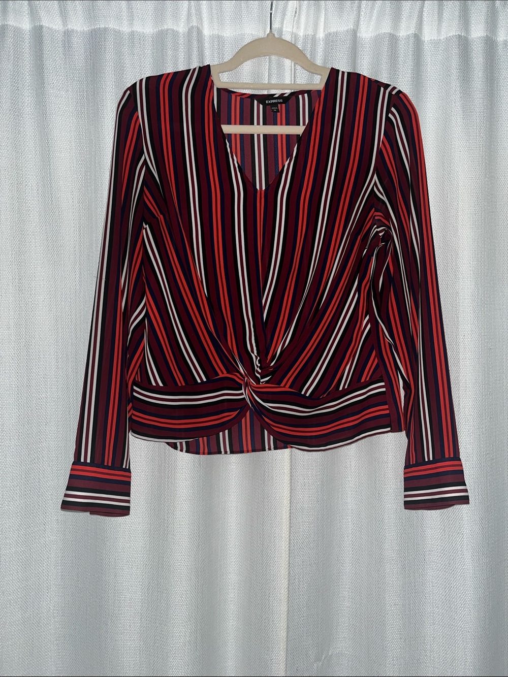 Express Striped Red and Black Twist-Front Blouse